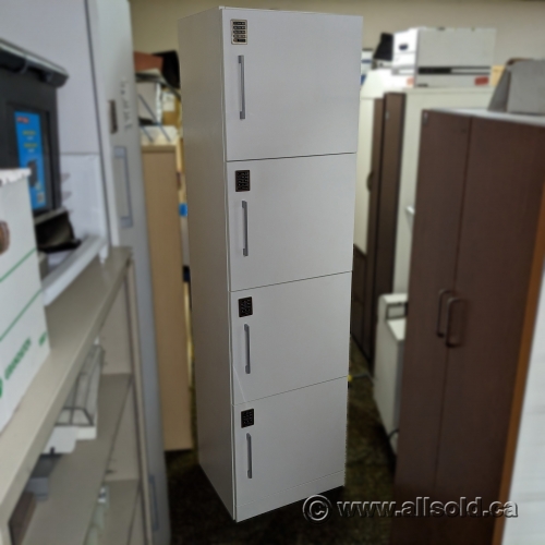 White Wood Bank of 4 Lockers w/ Digilock Locking System Allsold.ca