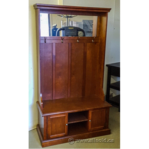Brown Hall Tree Open Wardrobe Bench w/ Mirror, Cupboard