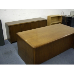 Oak Executive Desk & Credenza 