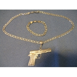 Silver chain and Bracelet  with Gun Pendant