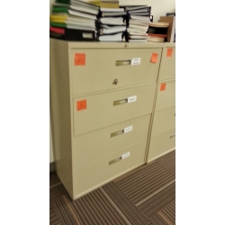 Tan 4 Drawer Lateral File Cabinet 36x18 Full Drawer, Locking Key