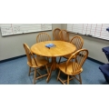 Oak 7pc Country Style Wood Round Table and 6 Chairs
