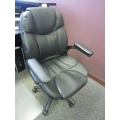 Black Leather Executive Rolling Task Chair w Arms