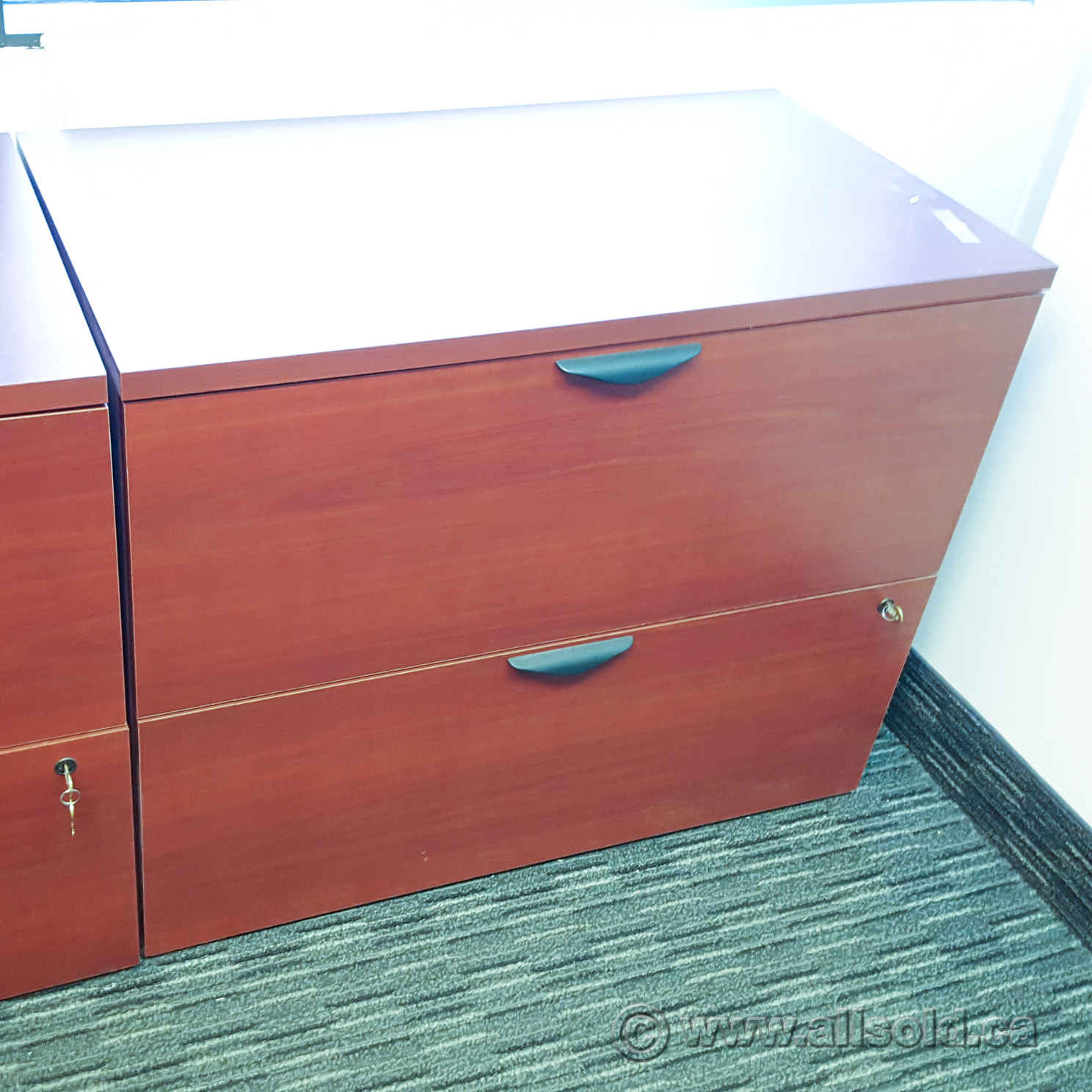 Cherry Wood 2 Drawer Lateral File Cabinet Locking Snd Allsold