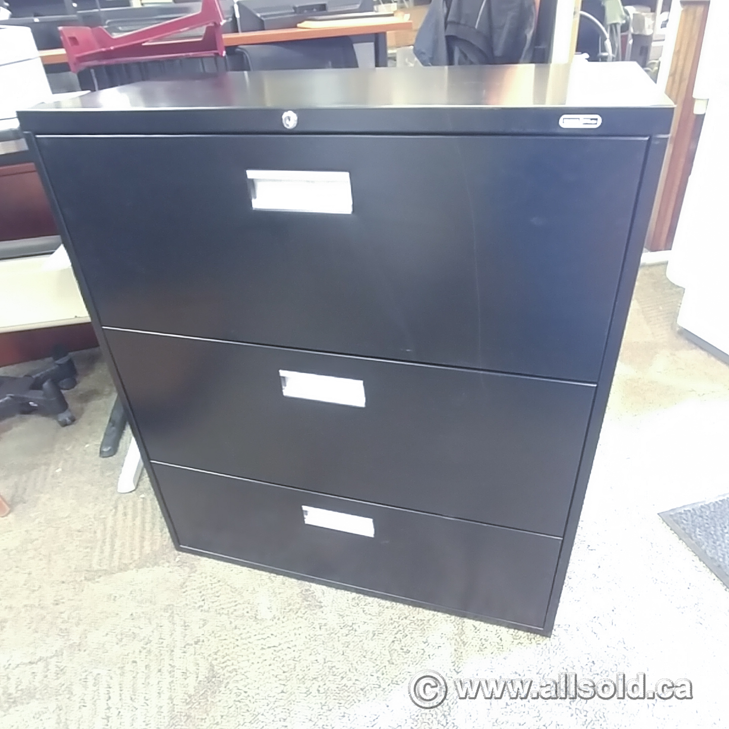Staples Black 3 Drawer Lateral File Cabinet Locking Allsold Ca