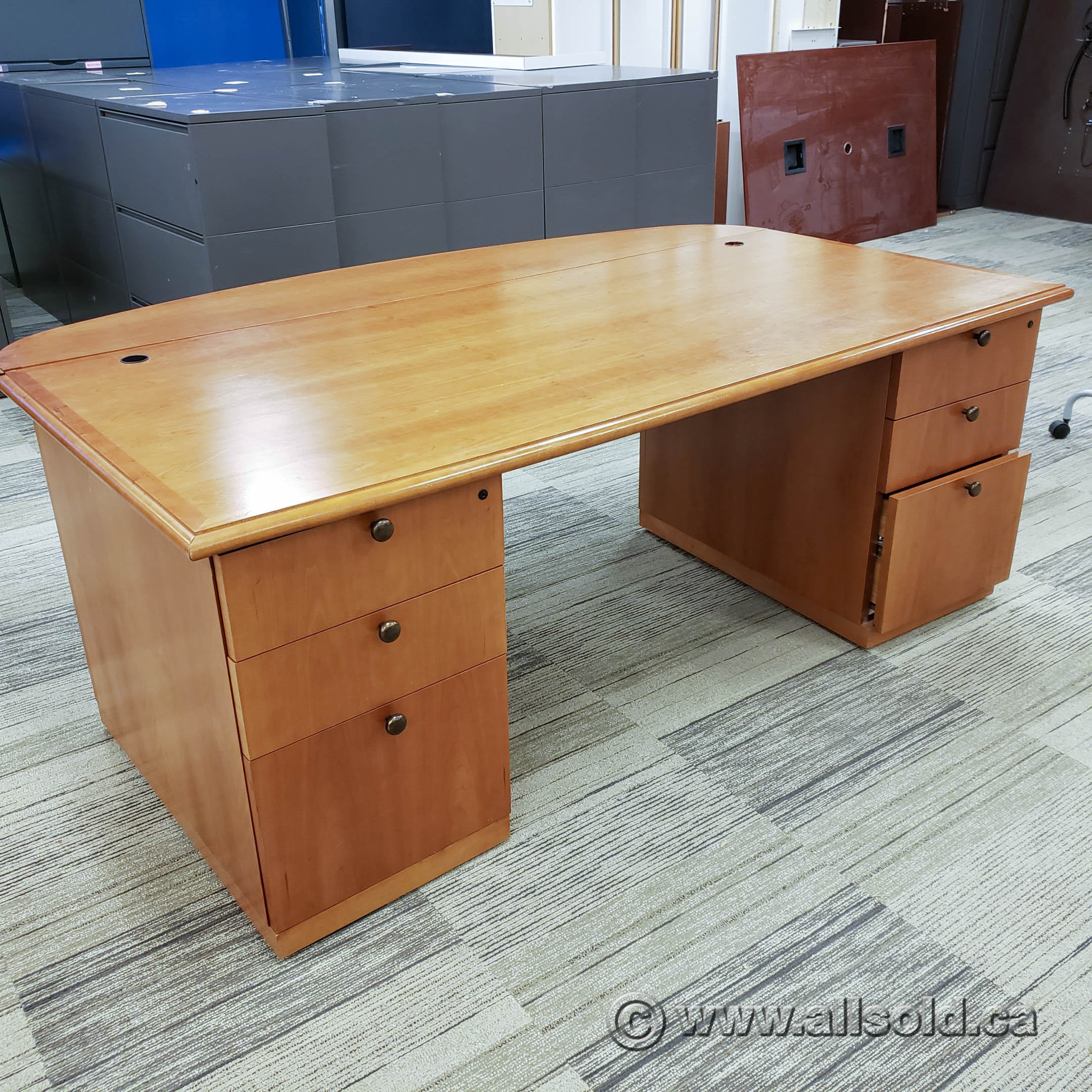 Medium Maple Executive Desk W Bow Front Extension W Credenza