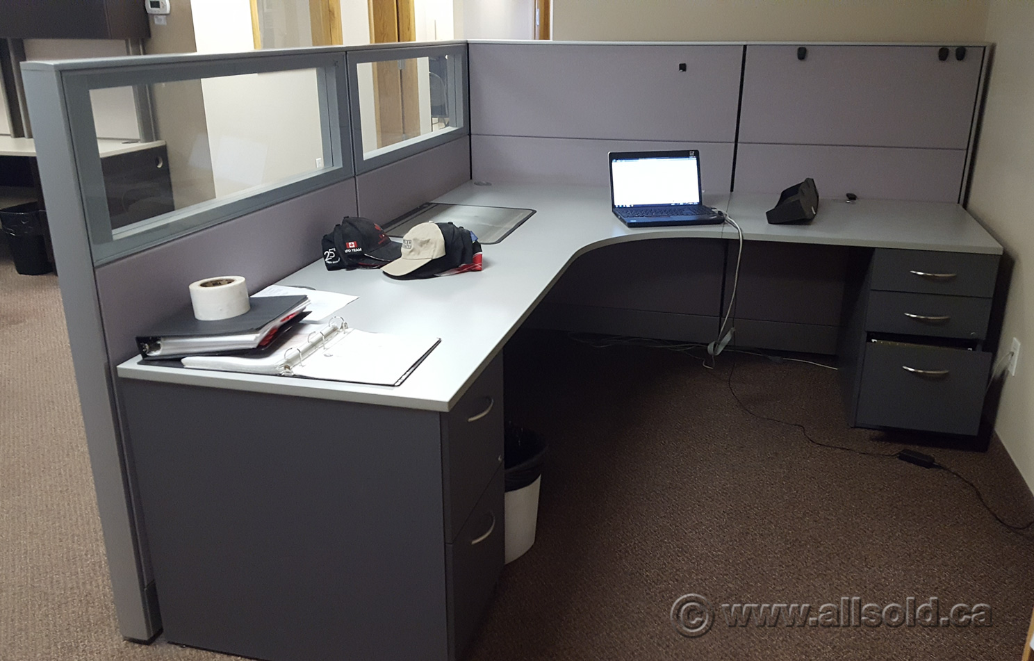 Steelcase Grey Cubicle Style Dual Pedestal L Suite Desk Allsold