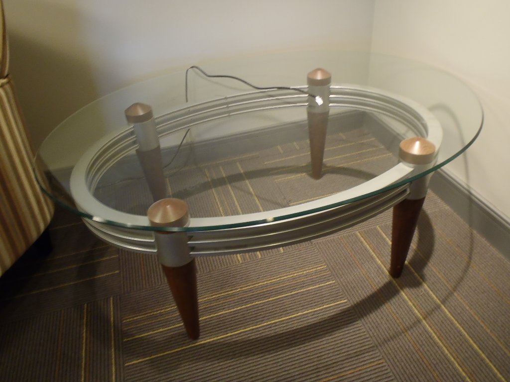 Oval Glass Coffee Table w Metal Frame & Wood Legs - Allsold.ca - Buy