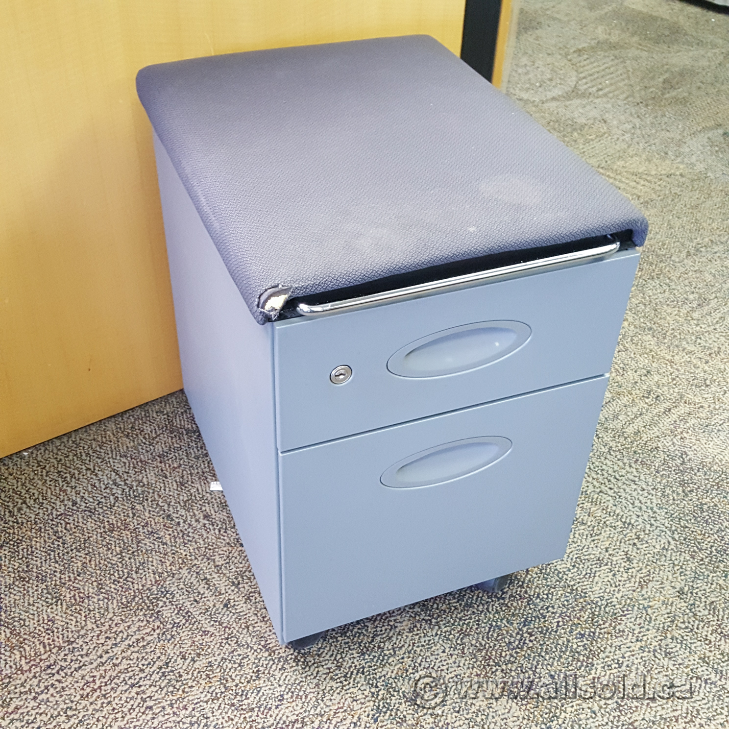 Grey Steelcase Rolling Storage Pedestal w/ Cushion Top Allsold.ca