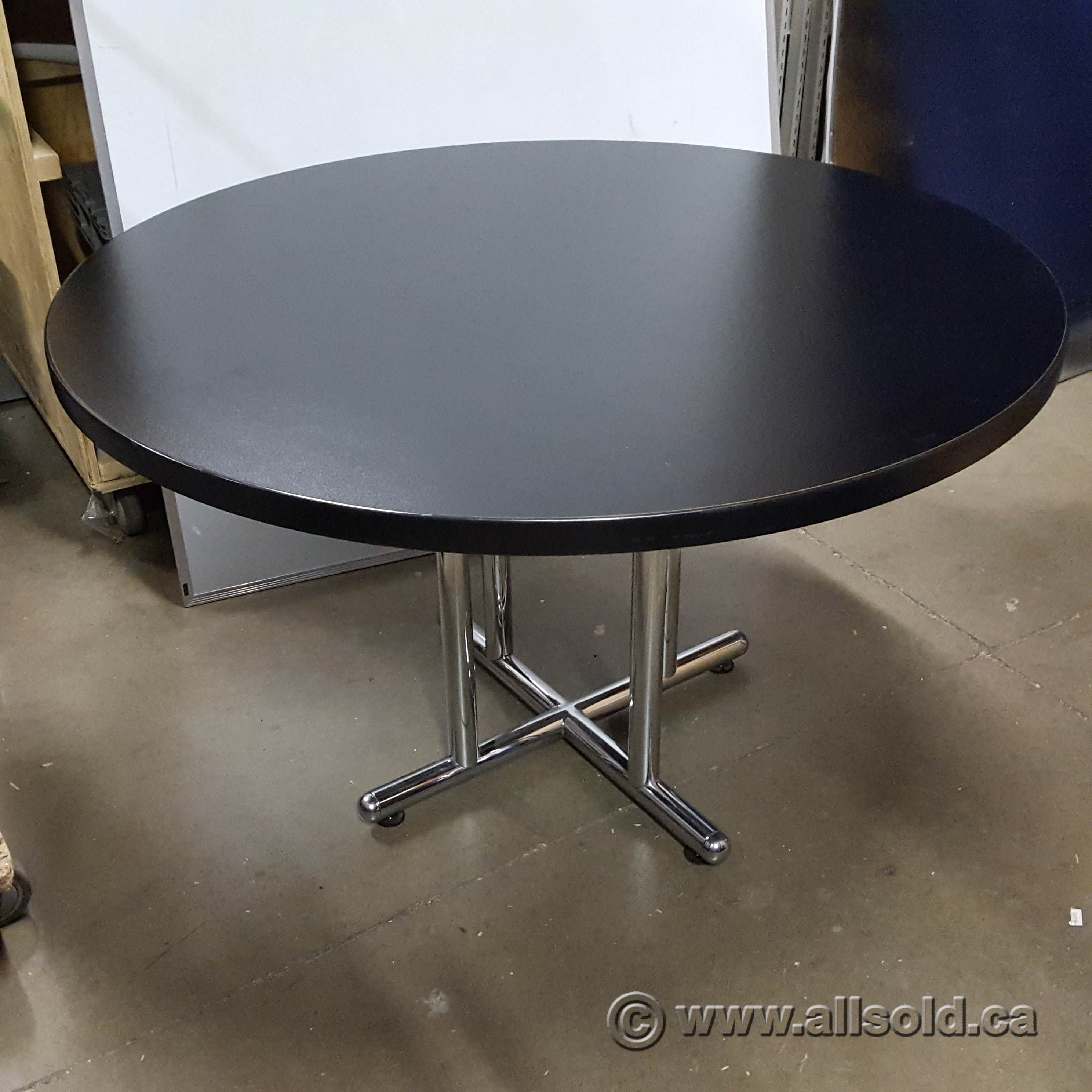 Black 48" Round Meeting Table w/ Chrome 4 Post Base Allsold.ca Buy