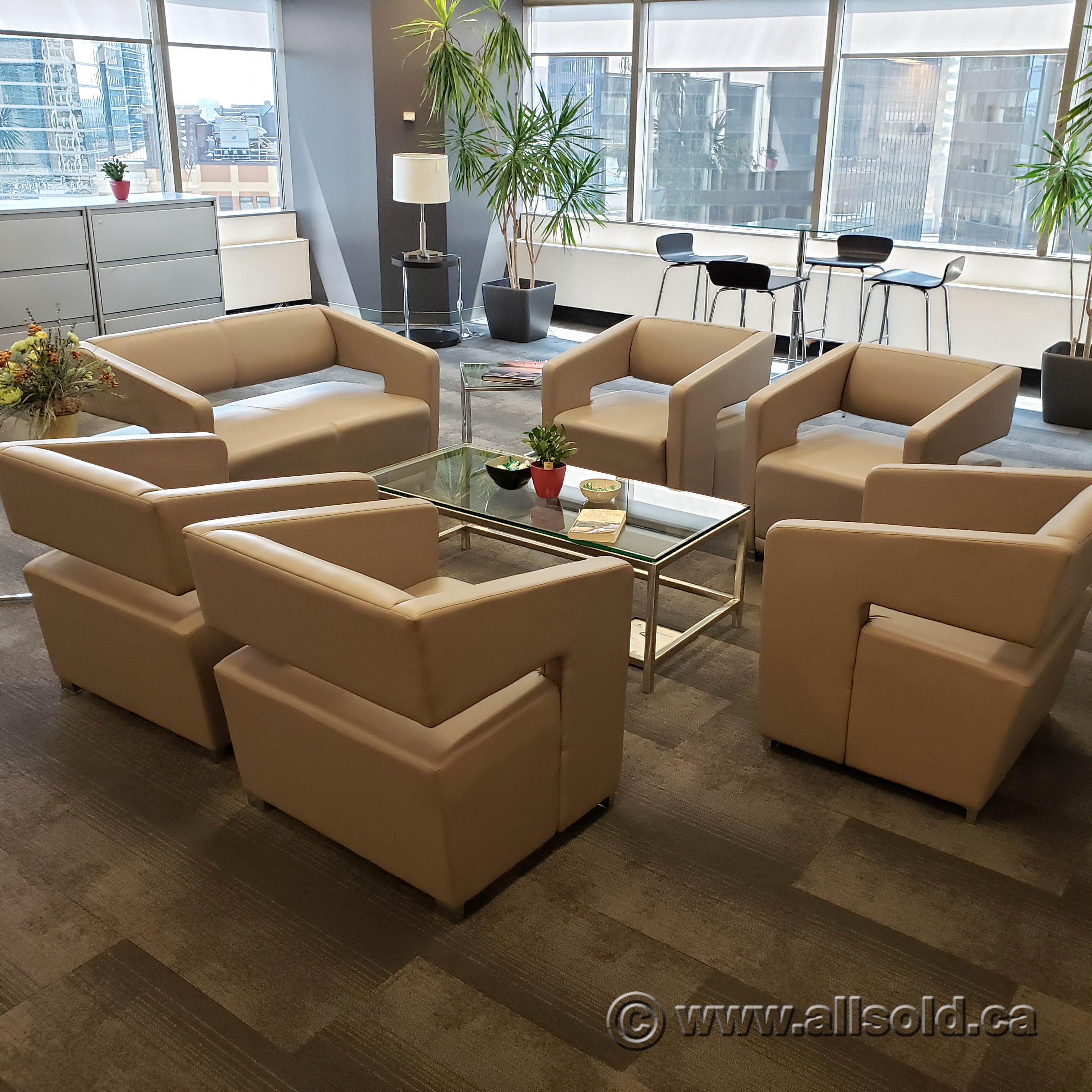 Contemporary Modern Beige Leather Lobby Reception Furniture - Allsold ...