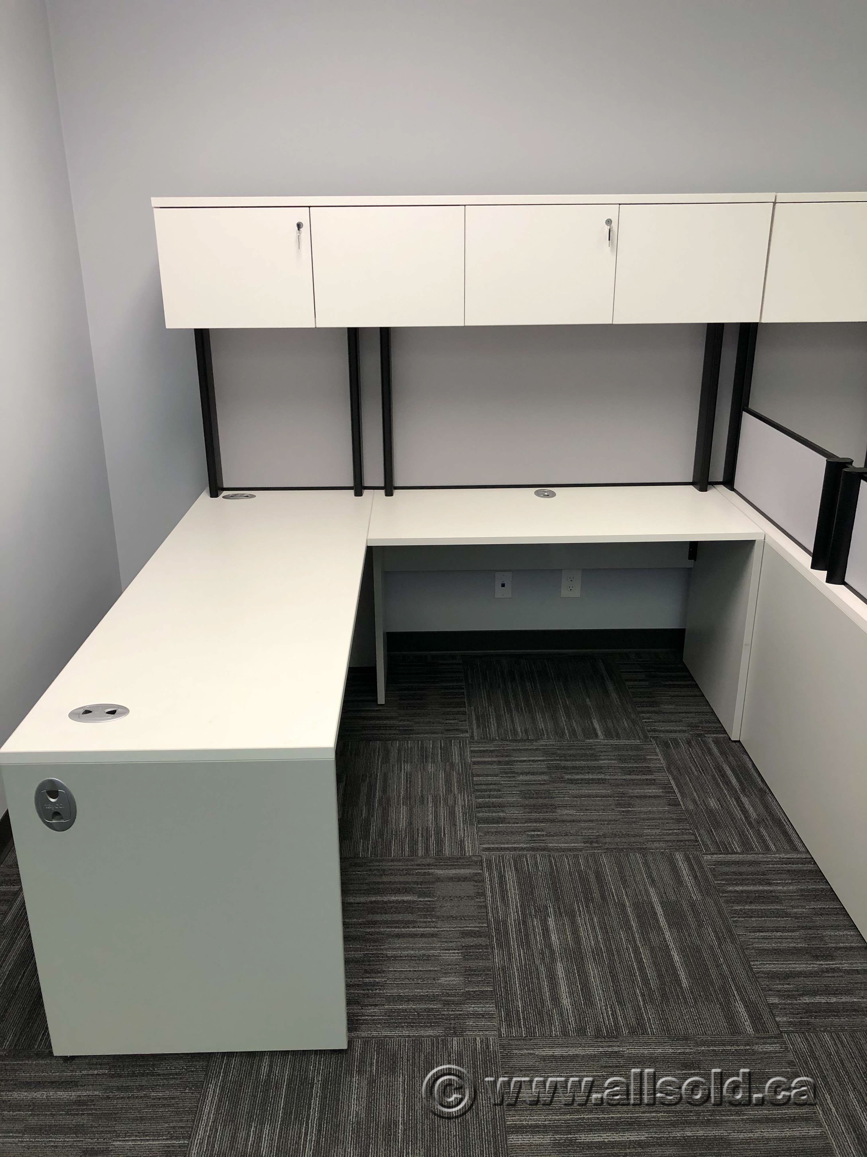 White L Suite Office Desk w/ Overhead Storage Hutch Allsold.ca Buy