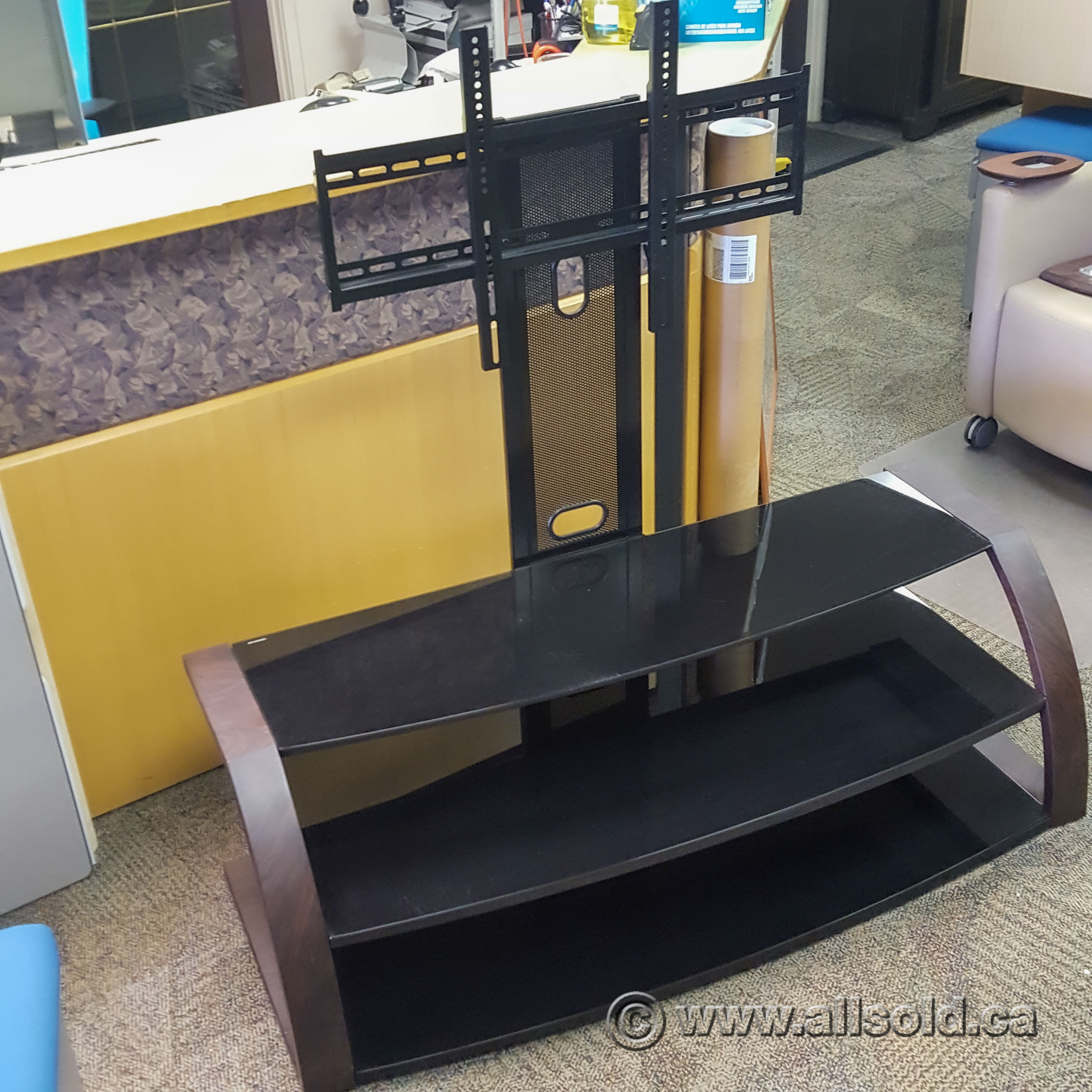 Mahogany Frame TV Stand with Black Tempered Glass Shelves Allsold.ca
