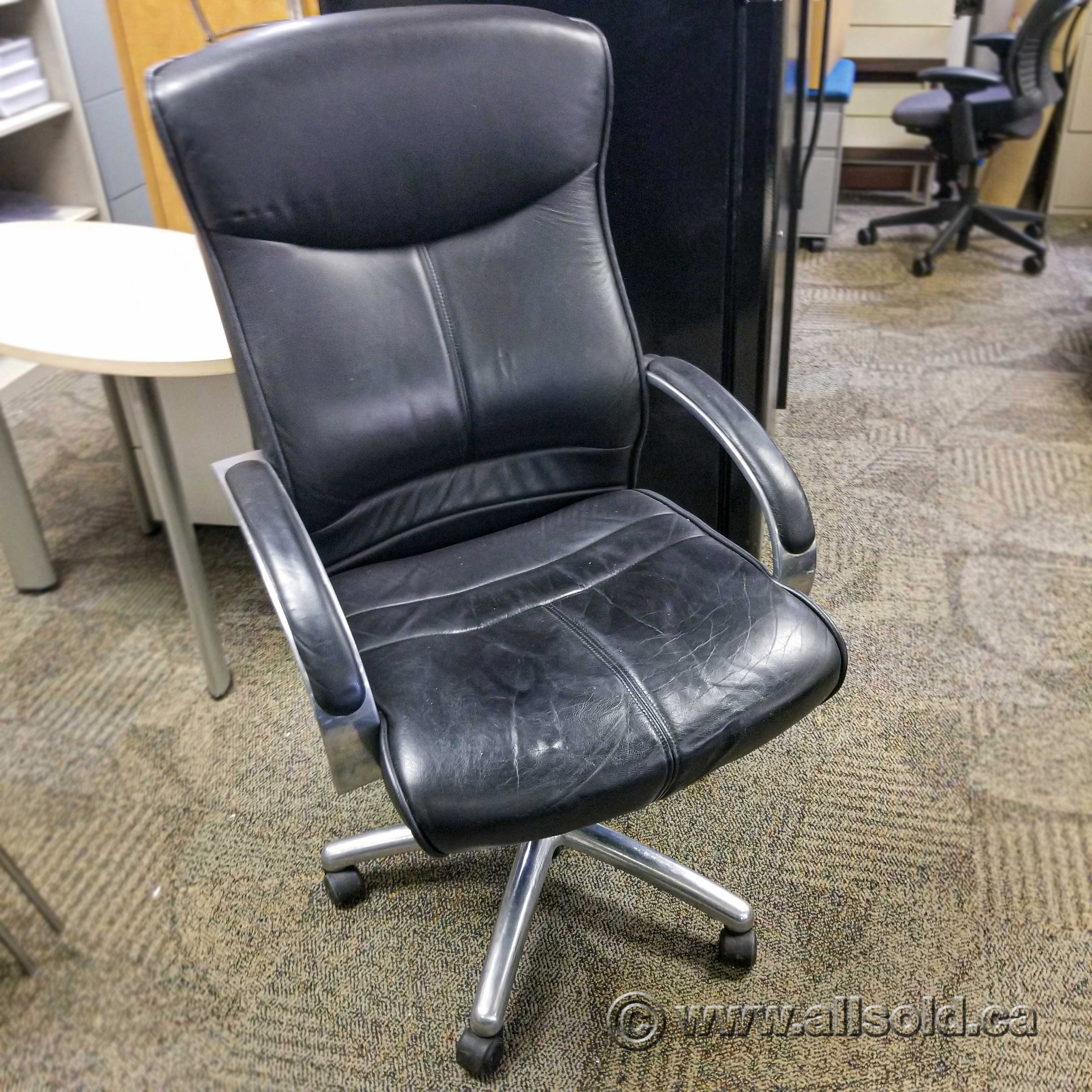 Black Leather Chrome Accent Office Task Chair Allsold.ca Buy & Sell Used Office Furniture
