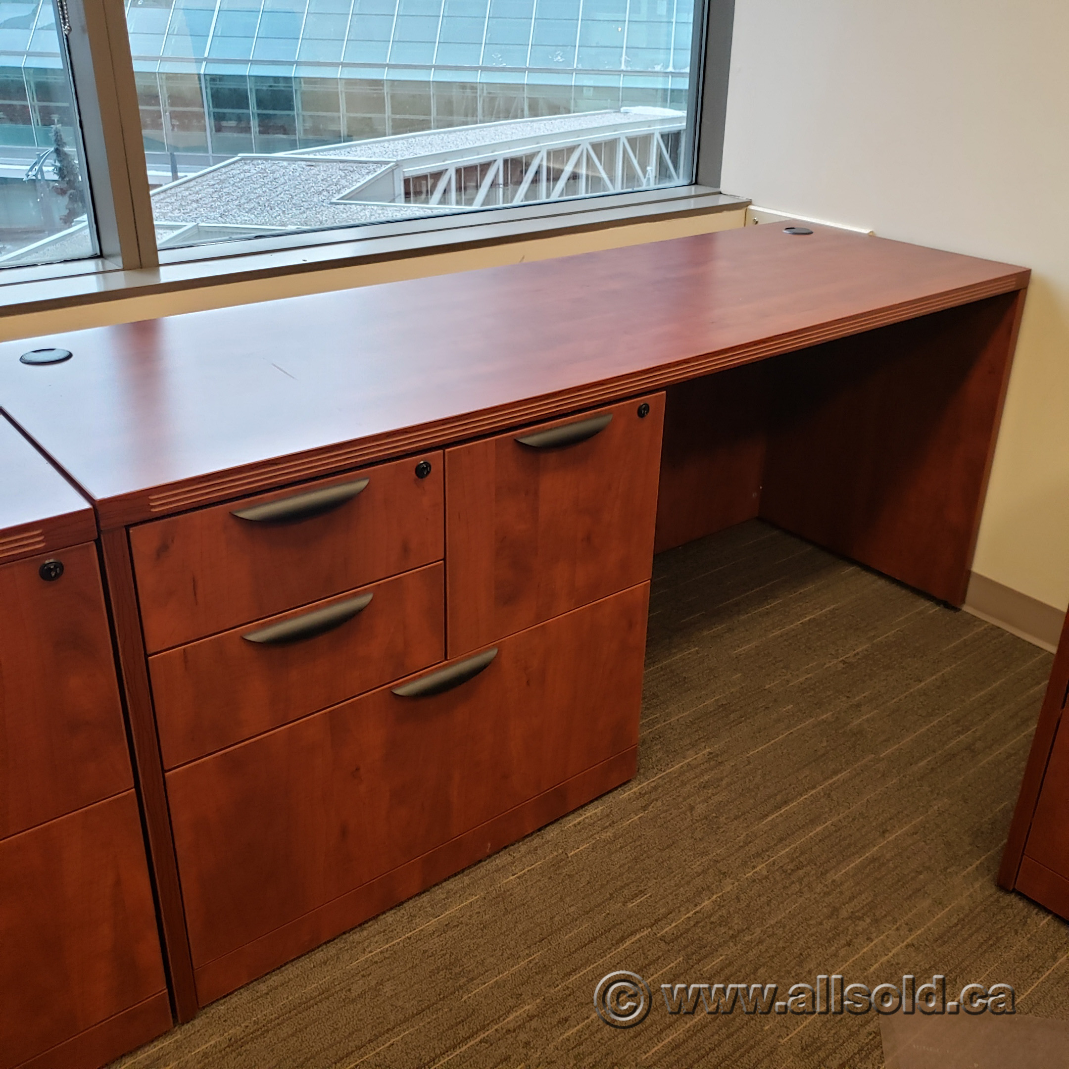 Autumn Maple Straight Desk with 4 Drawer Storage File Allsold
