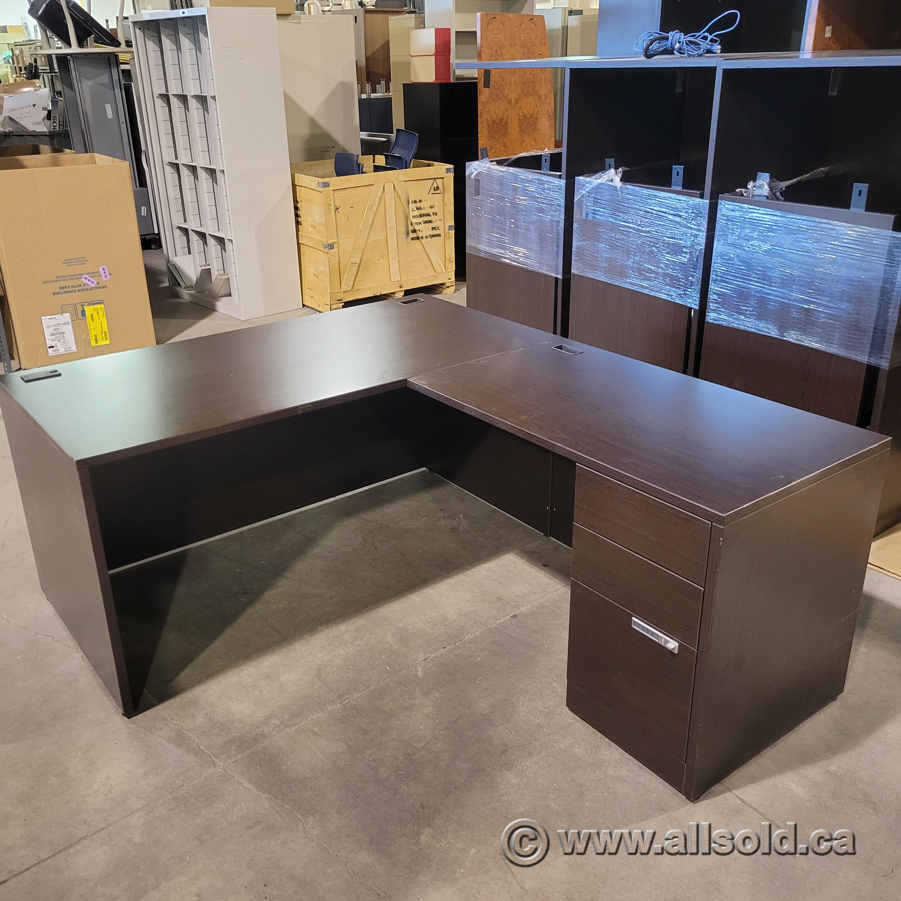 Artopex Espresso LSuite Desk w/ Pedestal Allsold.ca Buy & Sell